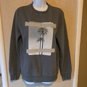 H&M Gray Crewneck Sweater with Palm Design